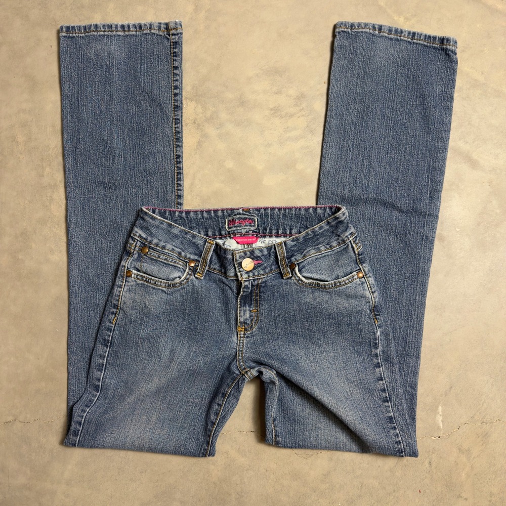 Wrangler Premium Patch Bootcut Jeans Womens 5/6 x 34 Blue Western Cowgirl Baggy